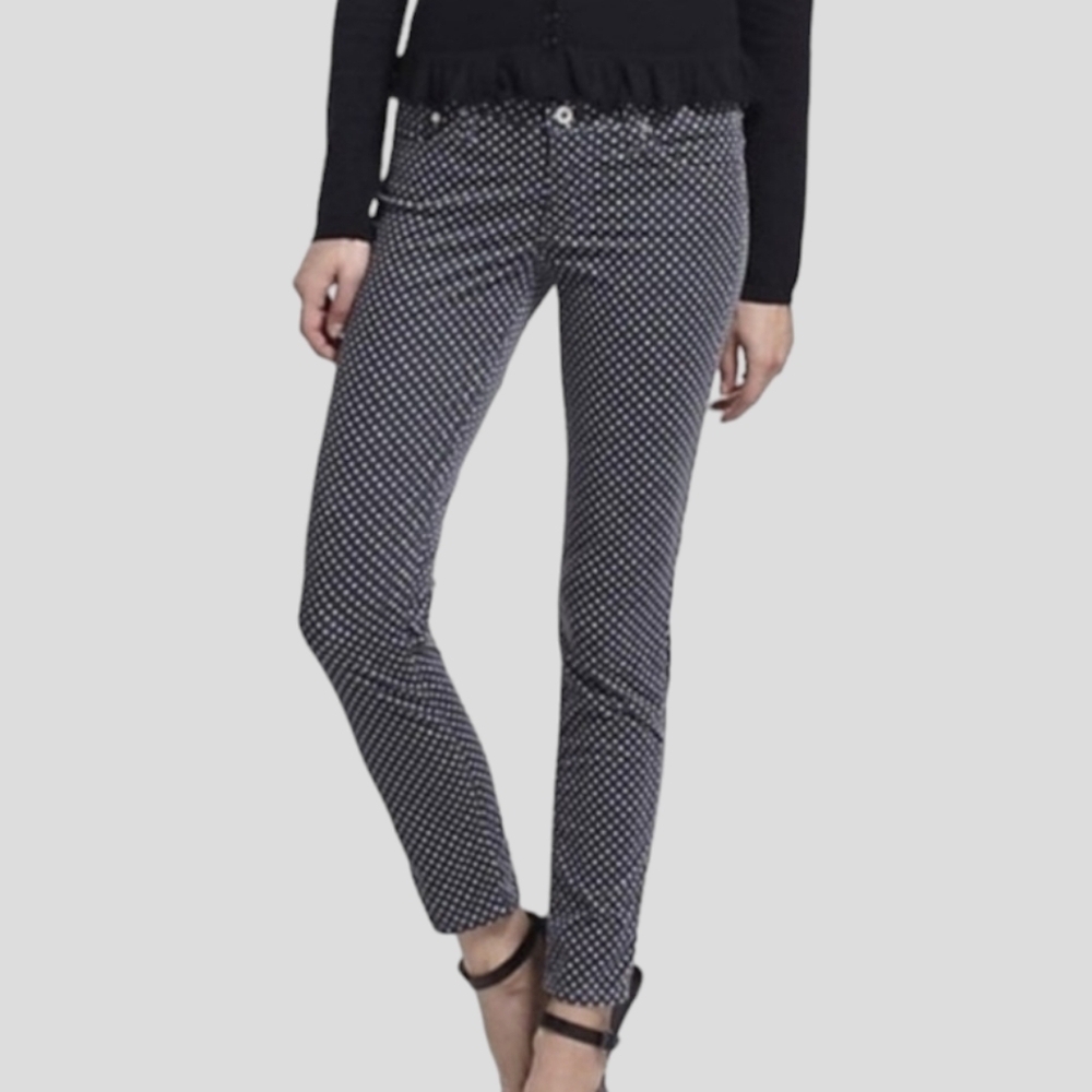 AG Adriano Goldschmied The Stevie Ankle Gray & White Polka Dot Corduroy-Size 26R
